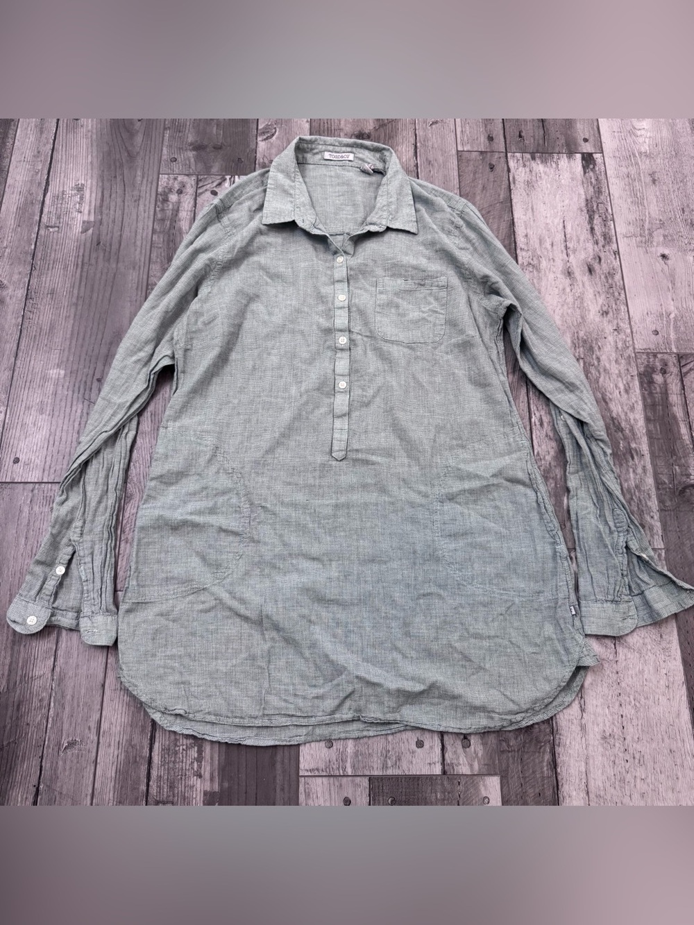 Toad & Co Green White Tunic Button Down Long Sleeve Shirt Plaid Lightweight L
